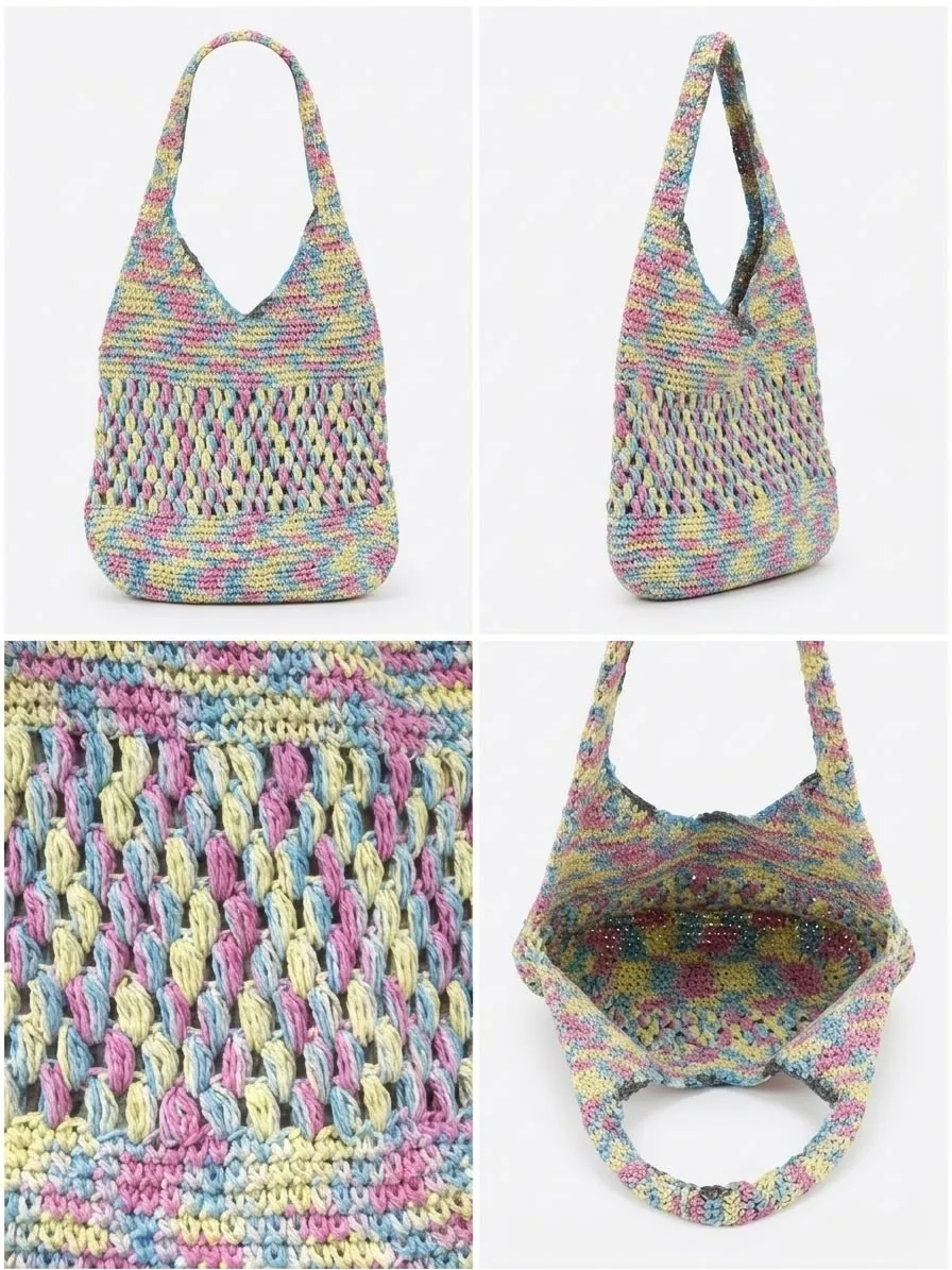 Pastel Candy Multicolor Handcrafted Bag | Özel Tasarım Fıstık Örgü Omuz Çantası